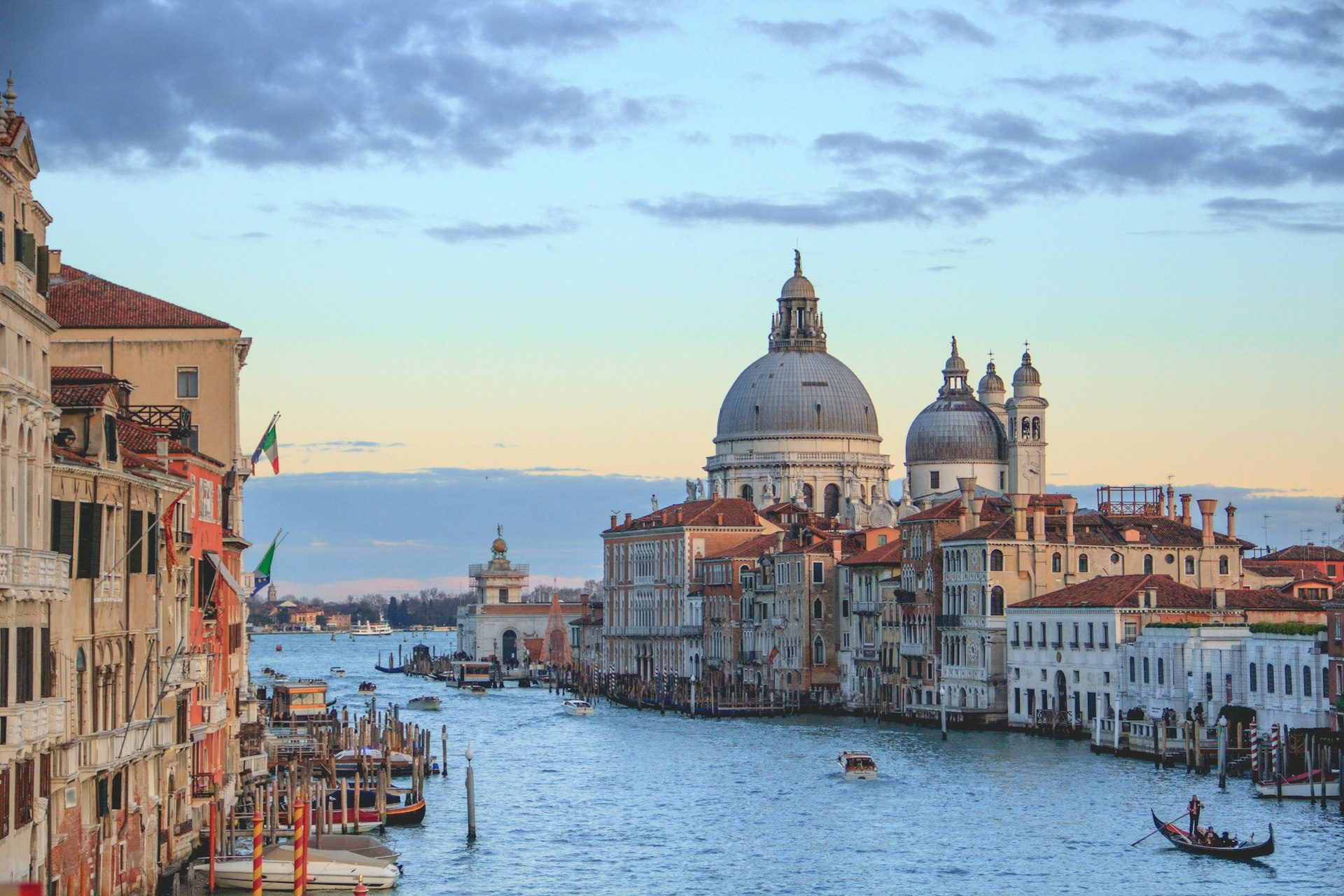 Venice Grand Canal with gondolas and historic palaces
