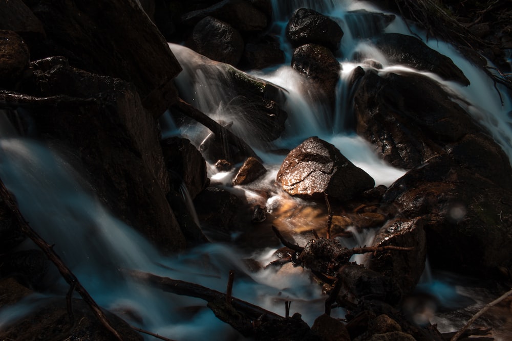 rock formation with waterfalls