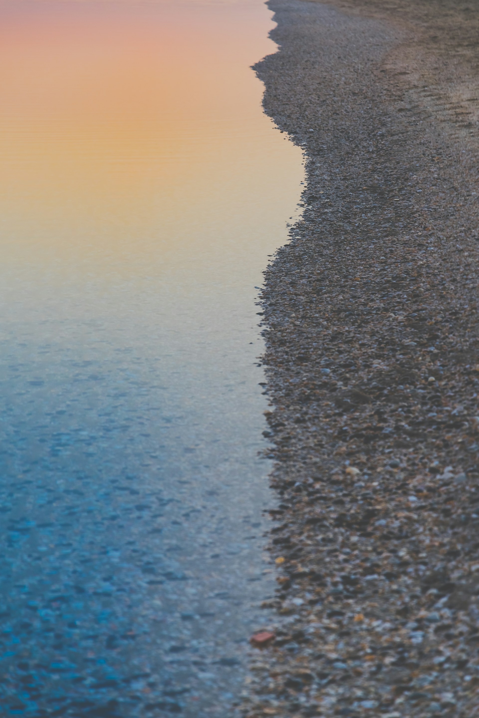 shore beside ocean during sunset