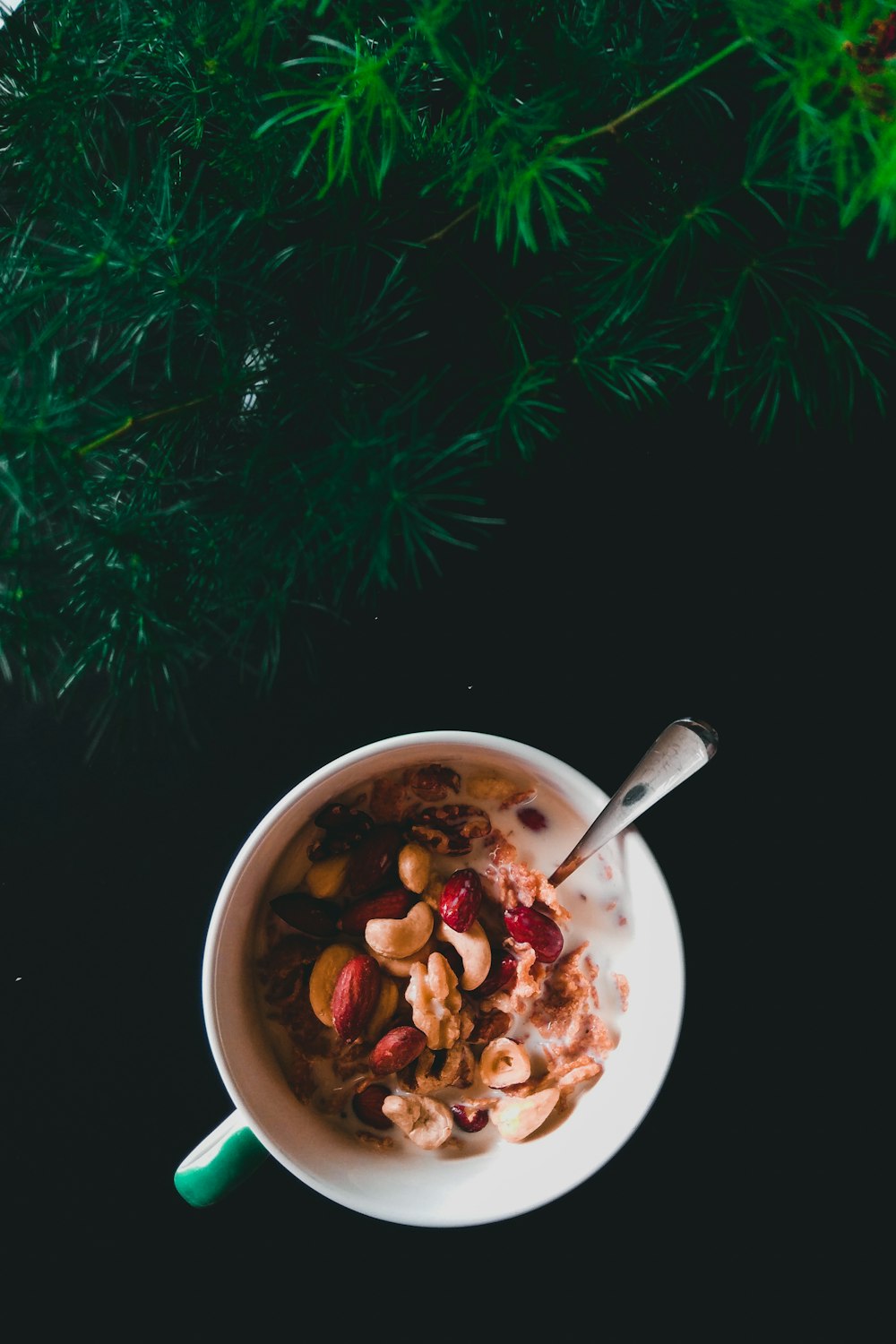 Becher mit Nüssen und Milch