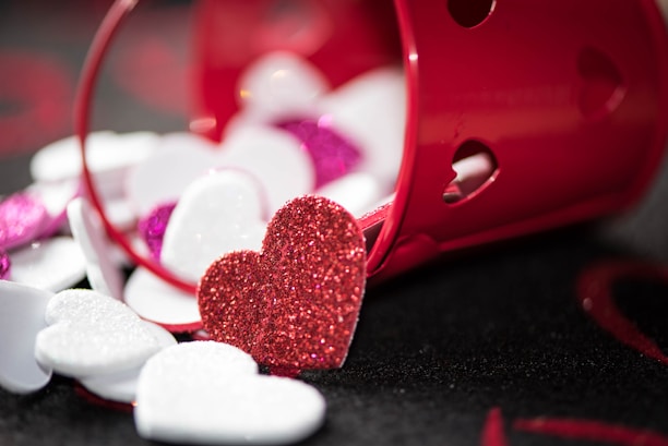 heart decors poured on red bucket