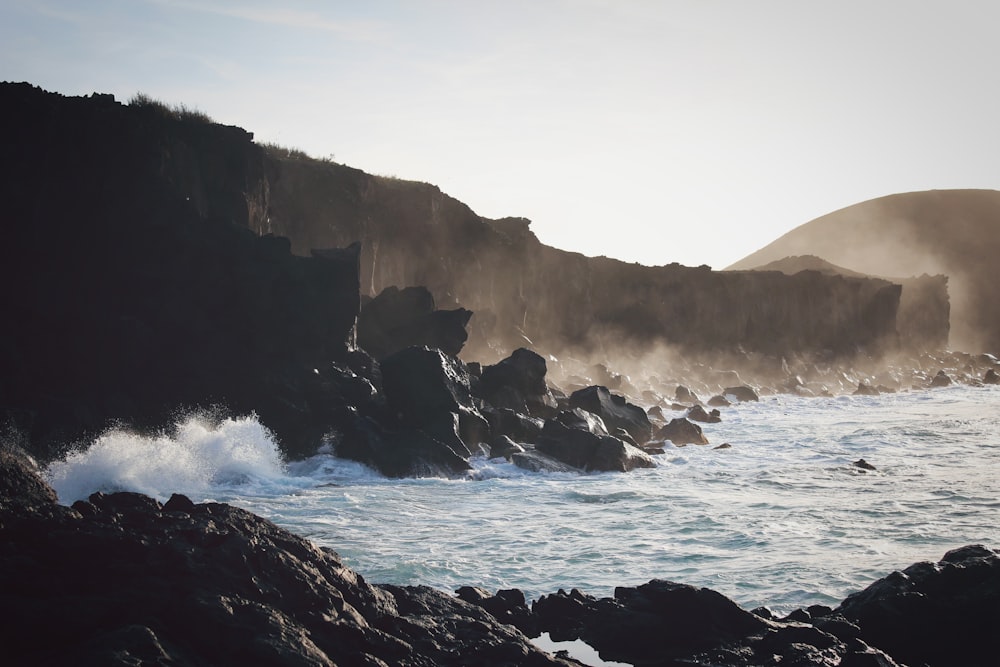 body of water surrounded rocks