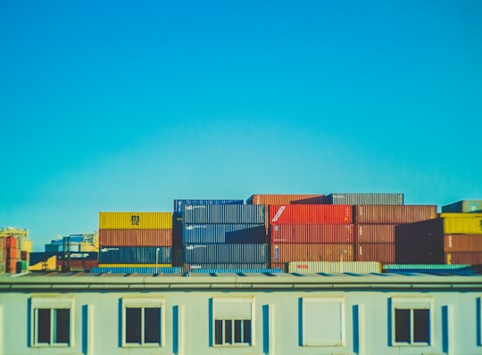 assorted-color intermodal container lot in Port Vell Spain