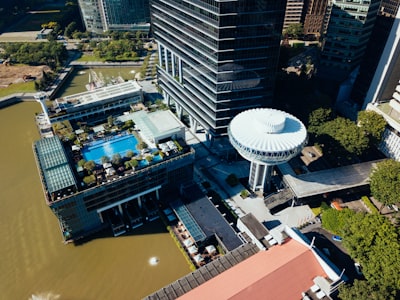 aerial view of glass buildings