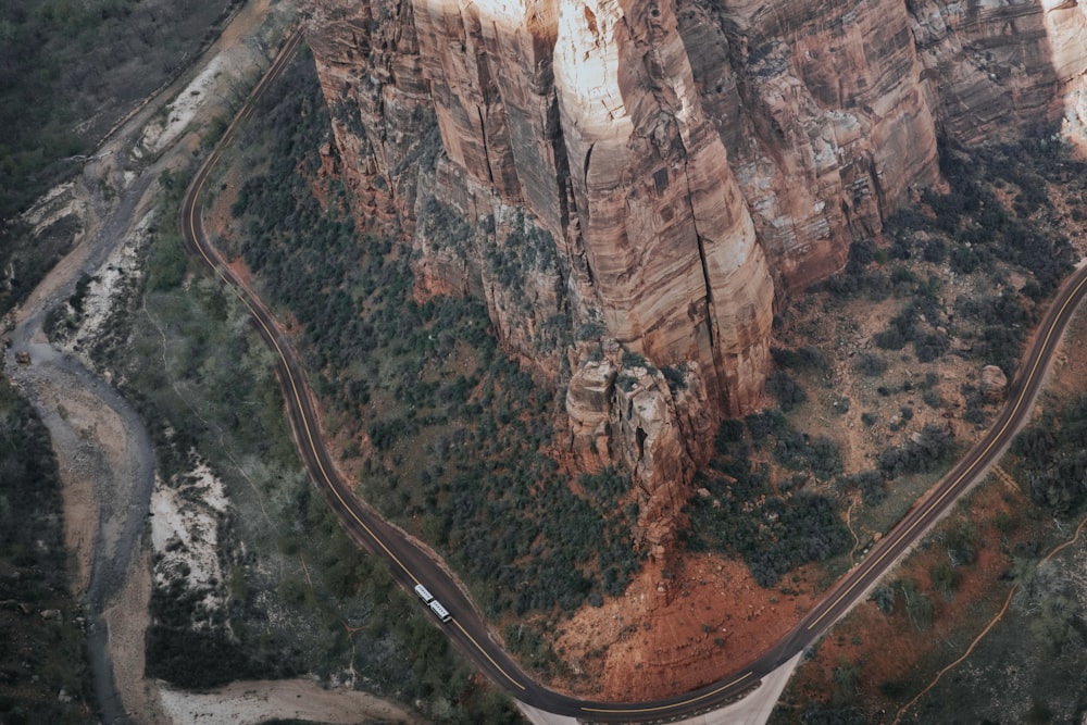 aerial shot of asphalt road