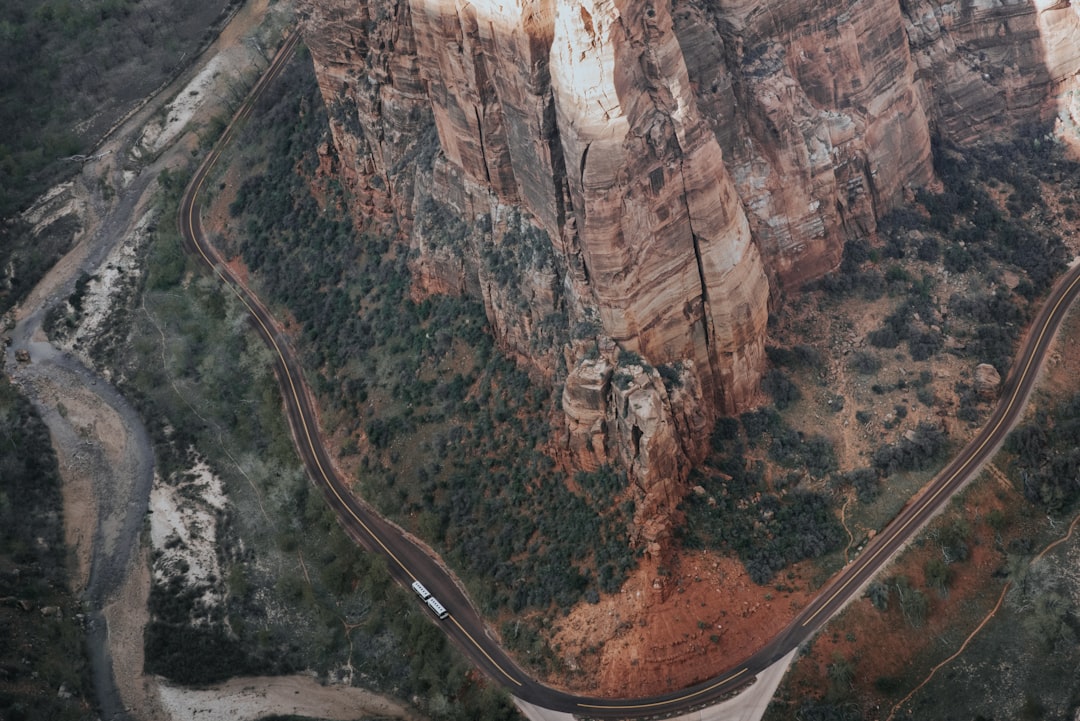 aerial shot of asphalt road, perspective