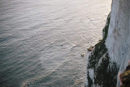 white rocky mountain next to ocean in White Cliffs of Dover United Kingdom
