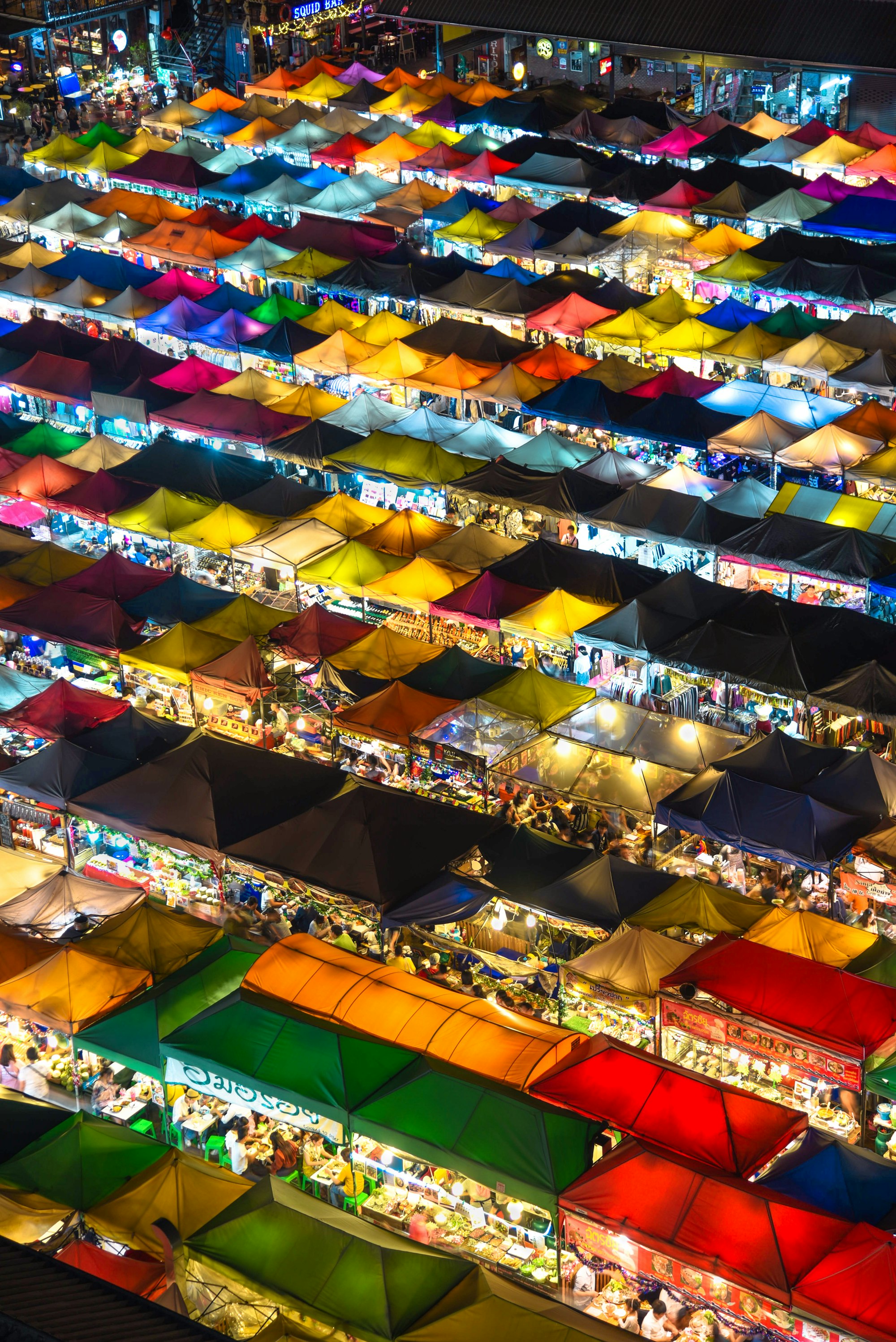 Every weekend in Bangkok this large night market takes place outside of the world mall. From the fourth floor of the mall parking garage, we were able to get a stunning vantage point of the market below. We could even feel the spices as we breathed in the air from above.
