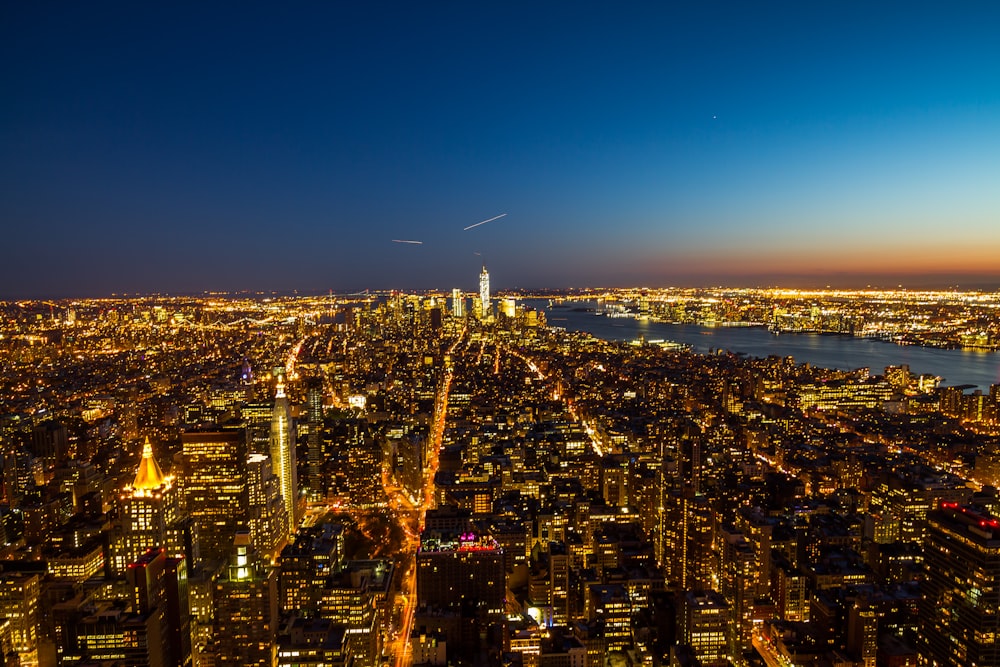 aerial view of city during night