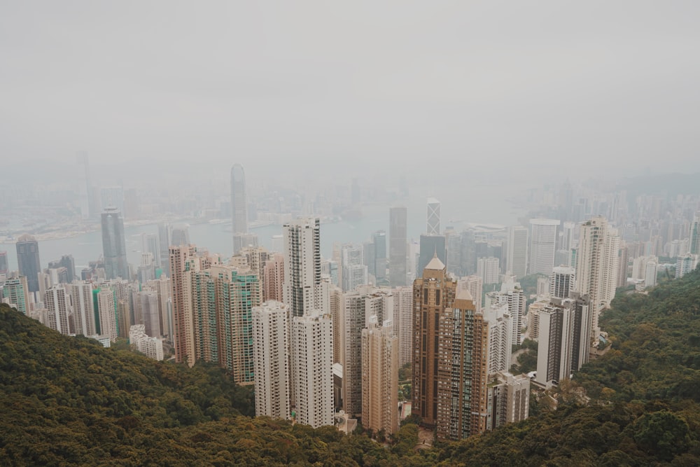 Vista de gran ángulo de edificios de gran altura