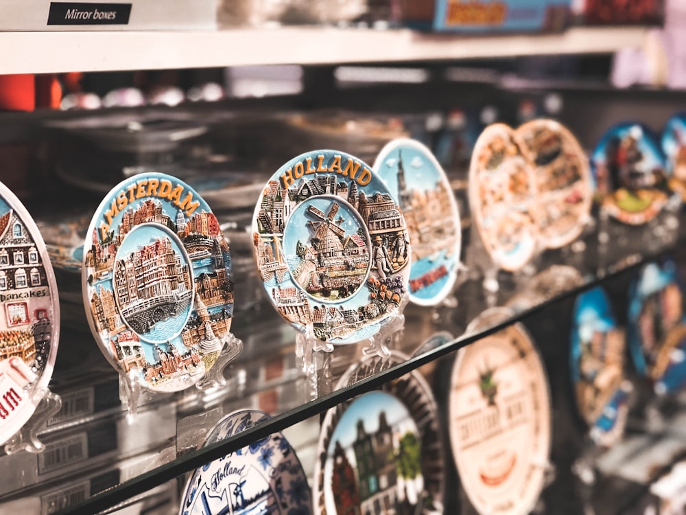 Decorative Plates Display On Glass Shelf Photo Free Amsterdam