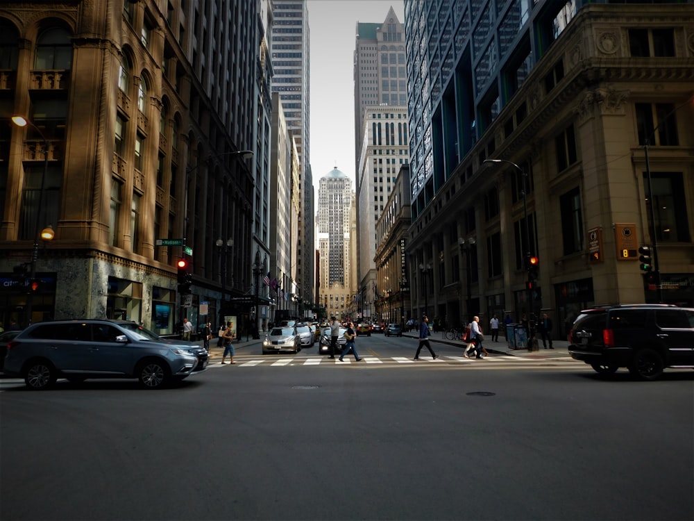 road in the middle of high-rise buildings