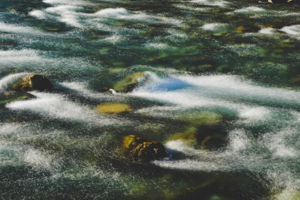 a stream of water with rocks in it