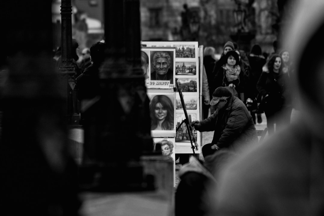 grayscale photo of people walking on street