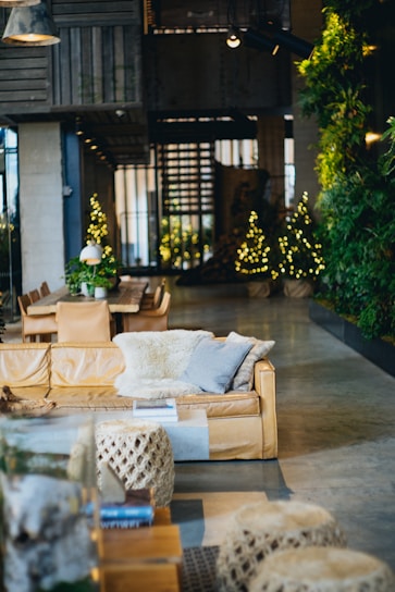 A cozy living room featuring a stylish fabworth sofa set with soft lighting highlighting its craftsmanship.