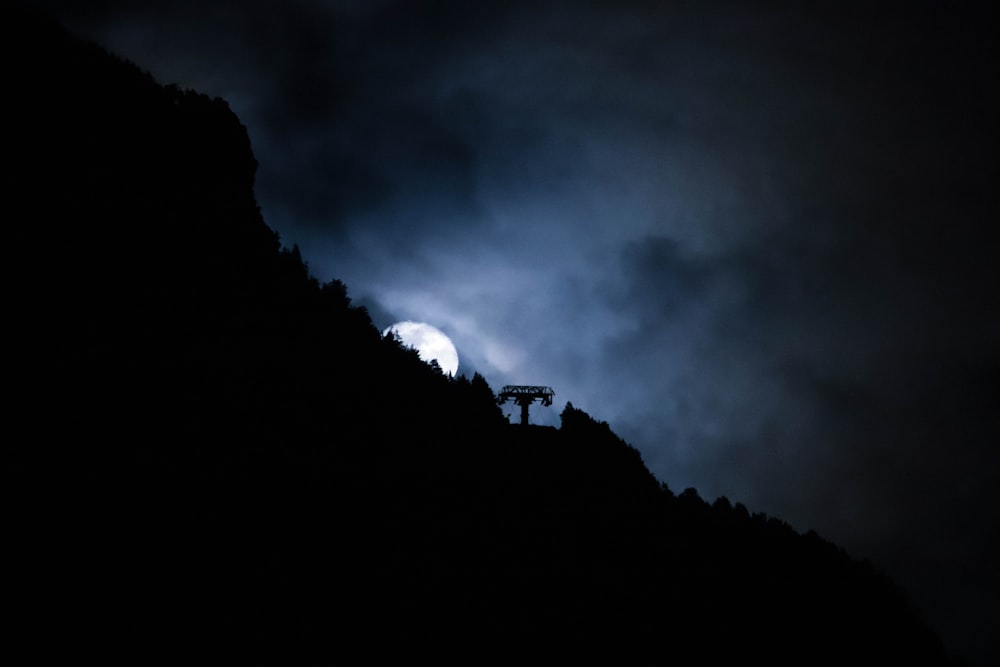 silhouette of mountain during nighttime