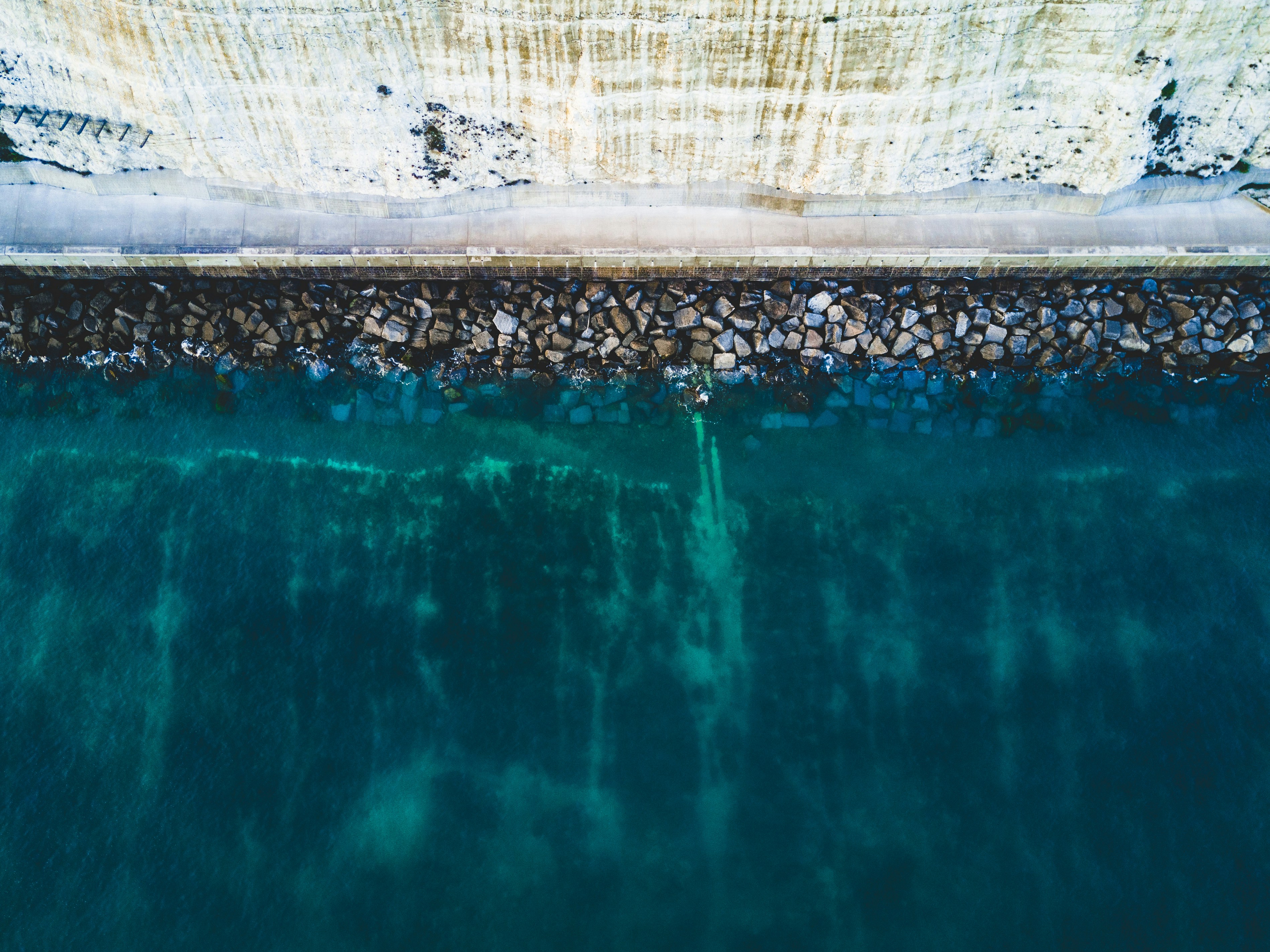 an aerial view of a body of water