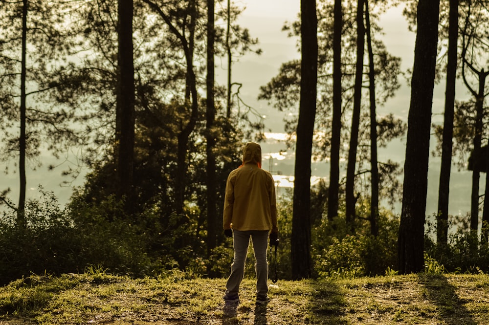 man facing trees