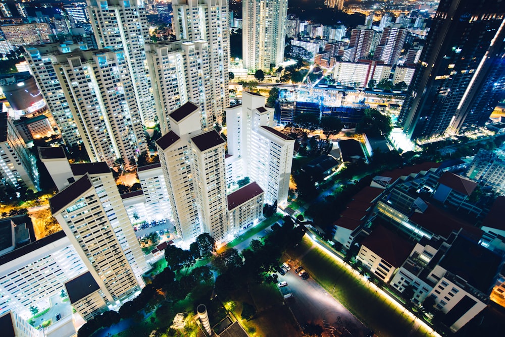 bird's eye view photo of city during night time