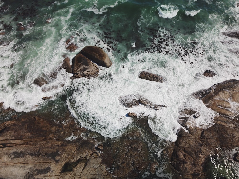 top view of mountain cliff and ocean