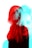A stylized double exposure image of a person with long hair, featuring overlapping red and cyan color filters creating a ghostly effect. The person is partially facing sideways while another version of their face looks straight ahead, giving an impression of movement or duality.