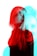 A stylized double exposure image of a person with long hair, featuring overlapping red and cyan color filters creating a ghostly effect. The person is partially facing sideways while another version of their face looks straight ahead, giving an impression of movement or duality.