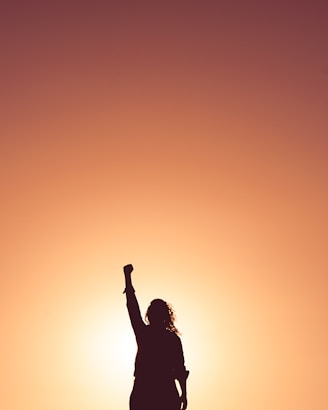 silhouette of person holding their fist in the air