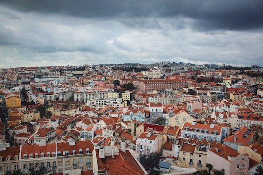 aerial shot of concrete structures under cloudy sky in Rossio Portugal