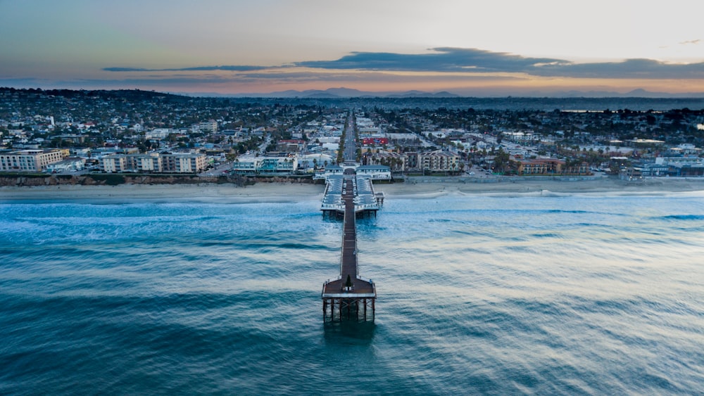 aerial shot of concrete structures near shore