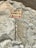 A signpost is directing the way to Everest Base Camp (B.C.), with text in English and Nepali. The sign is mounted on a metal pole with some colorful prayer flags attached to it. The background consists of large, rough, rocky terrain.