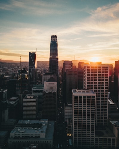 sunset behind San Francisco city skyline