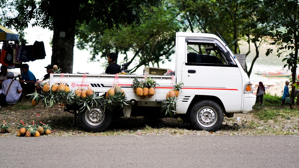 pineapples hanged on dropside truck