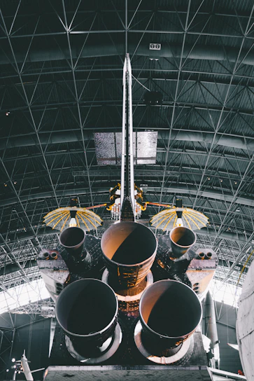 photo of rocket ship inside warehouse