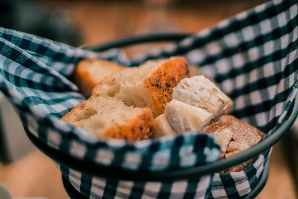 breads on round black basket
