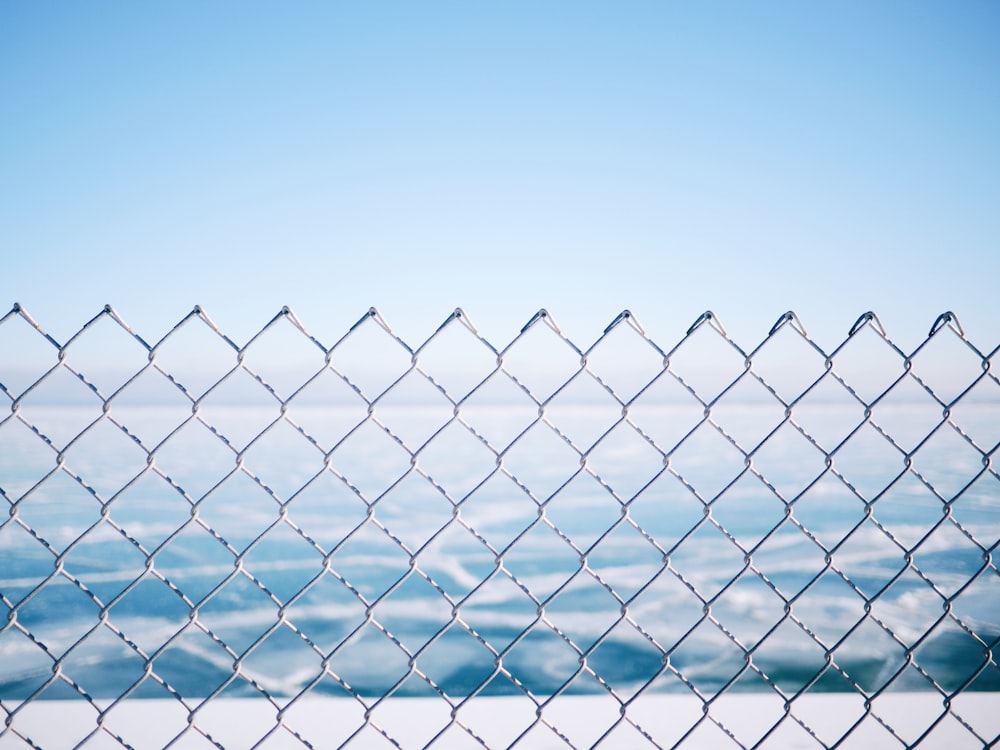 closeup photo of metal link fence