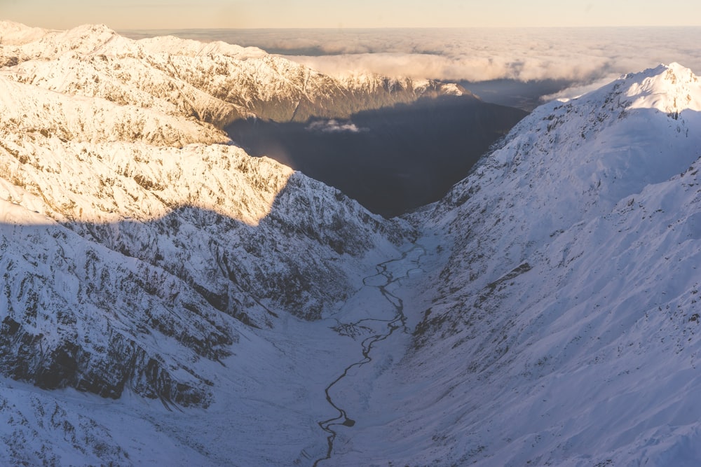 bird's-eye view of mountain covered with snow