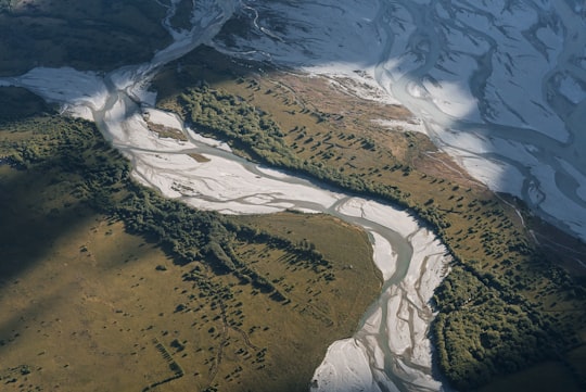 bird's-eye view photography of river in Dart River-Te Awa Whakatipu New Zealand