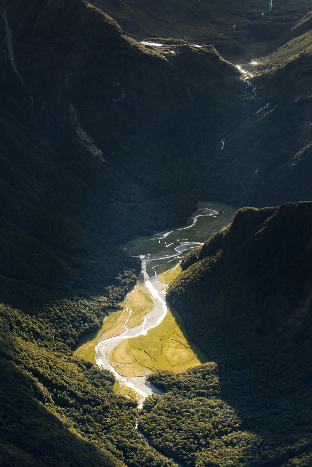 top view of river between mountains