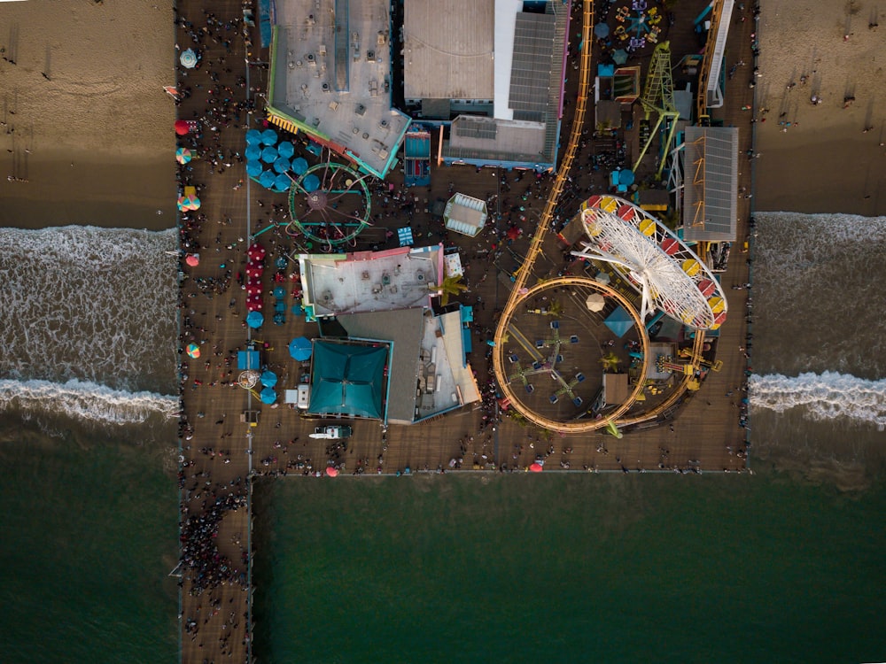 aerial photography of amusement park