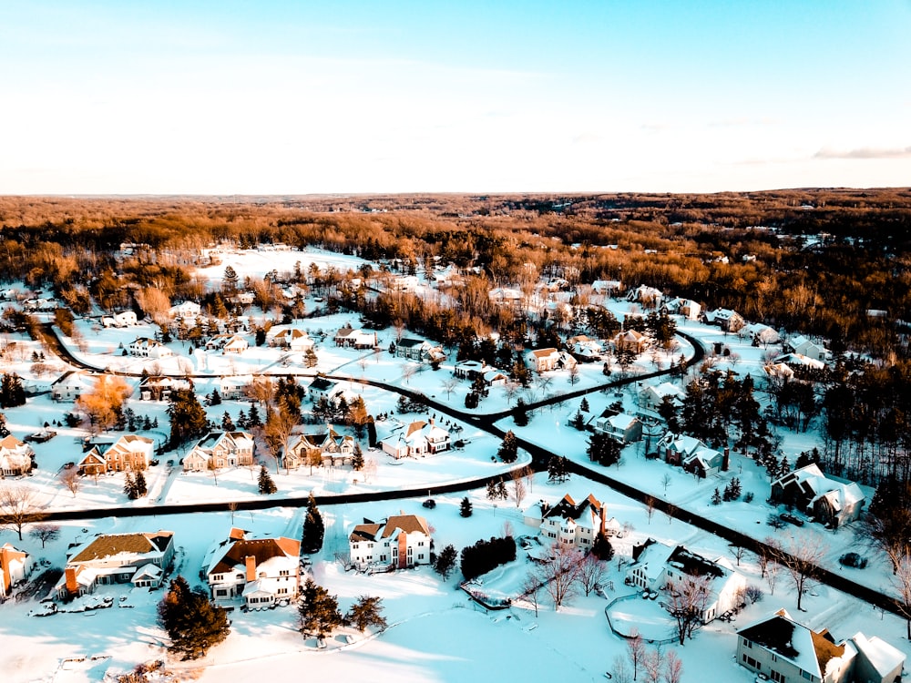 snow coated village
