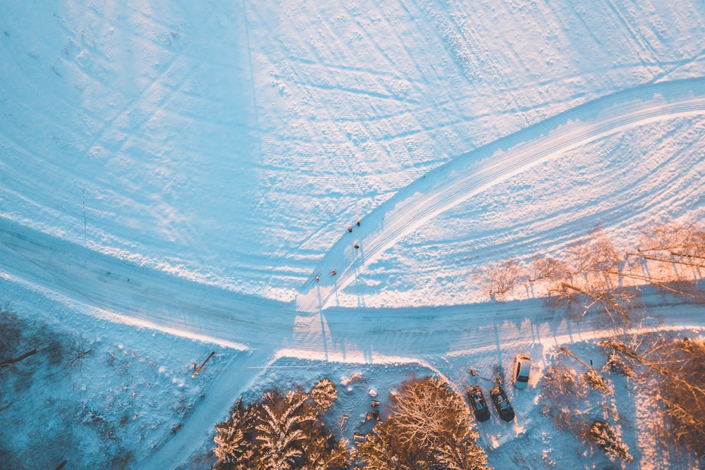 three parked vehicles on snow surface