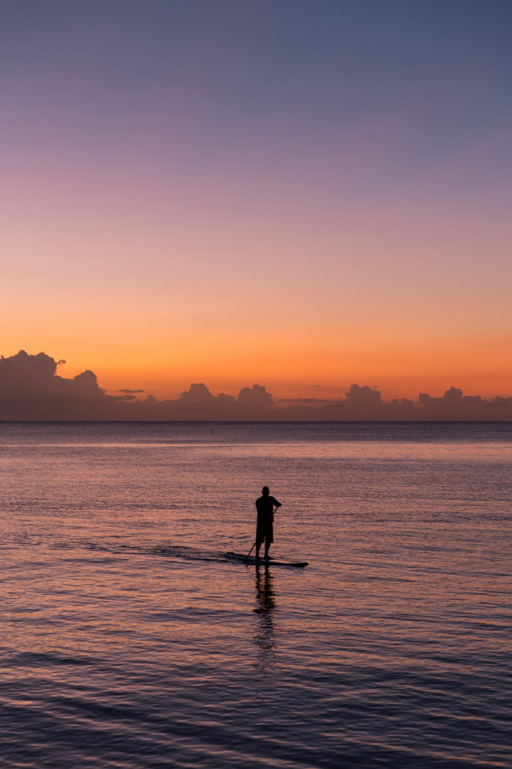 man paddleboarding during sunset