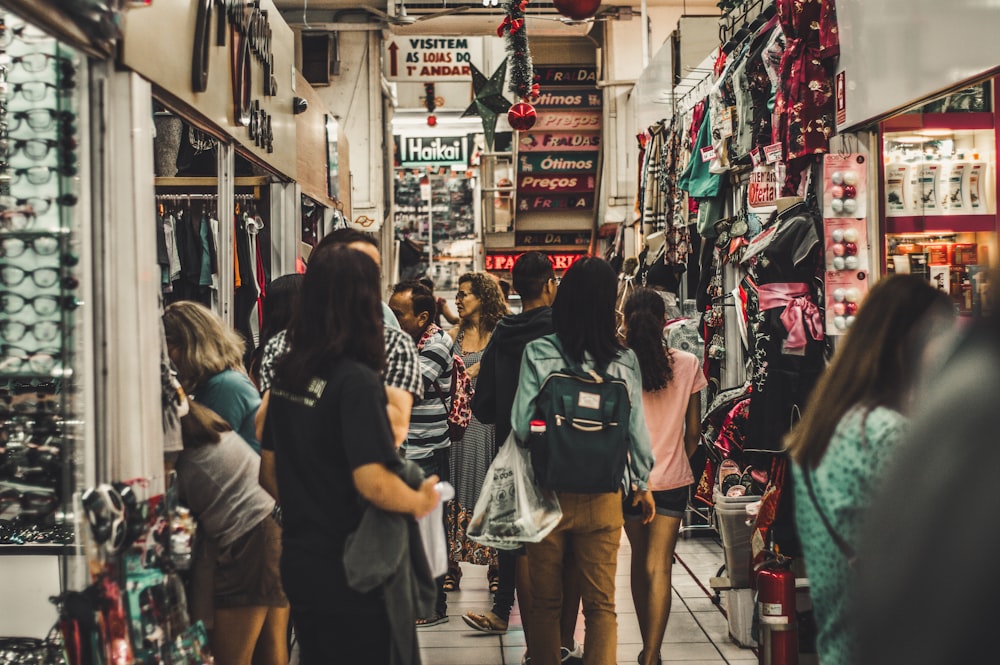 people walking flea market