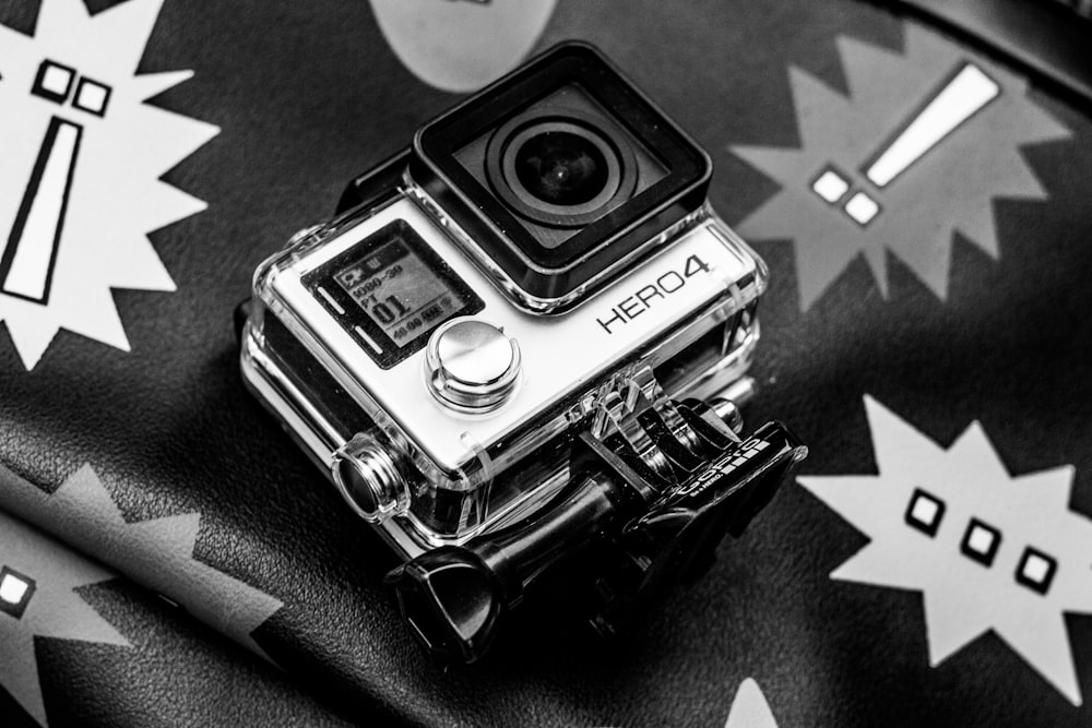 grayscale photo of Go PRO HERO4 action camera