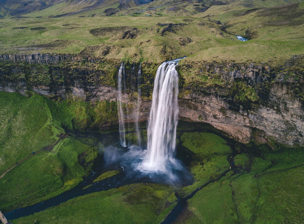 aerial photography of waterfalls