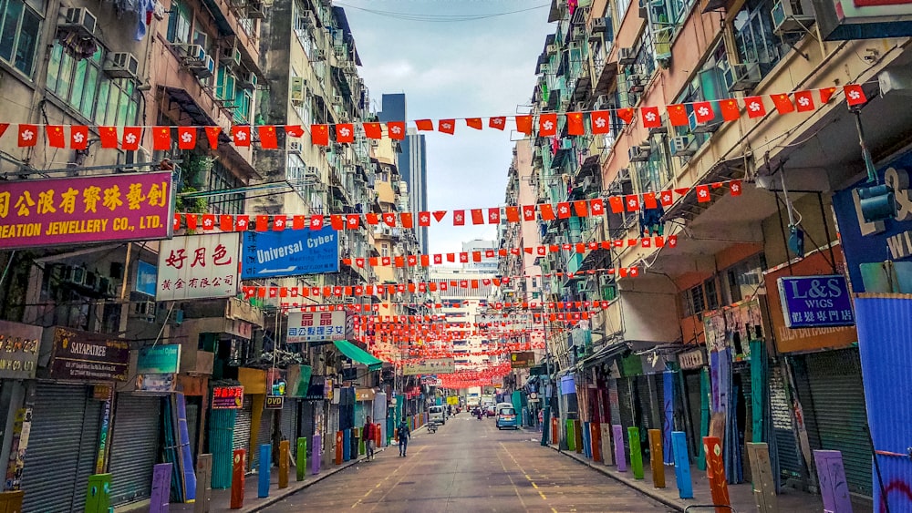 road between buildings