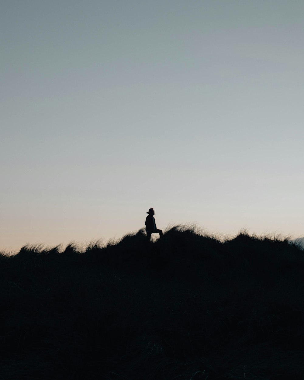 silhouette of person standing on hill at daytime