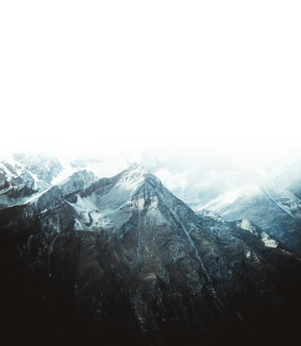 aerial view of frosted mountain peak