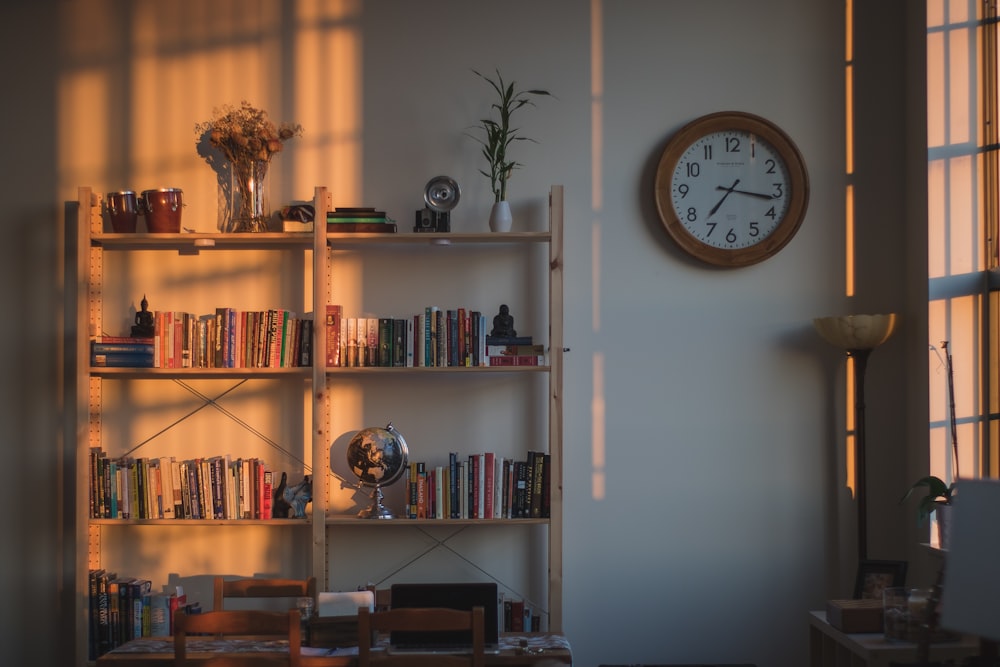 brown wooden double bookcase