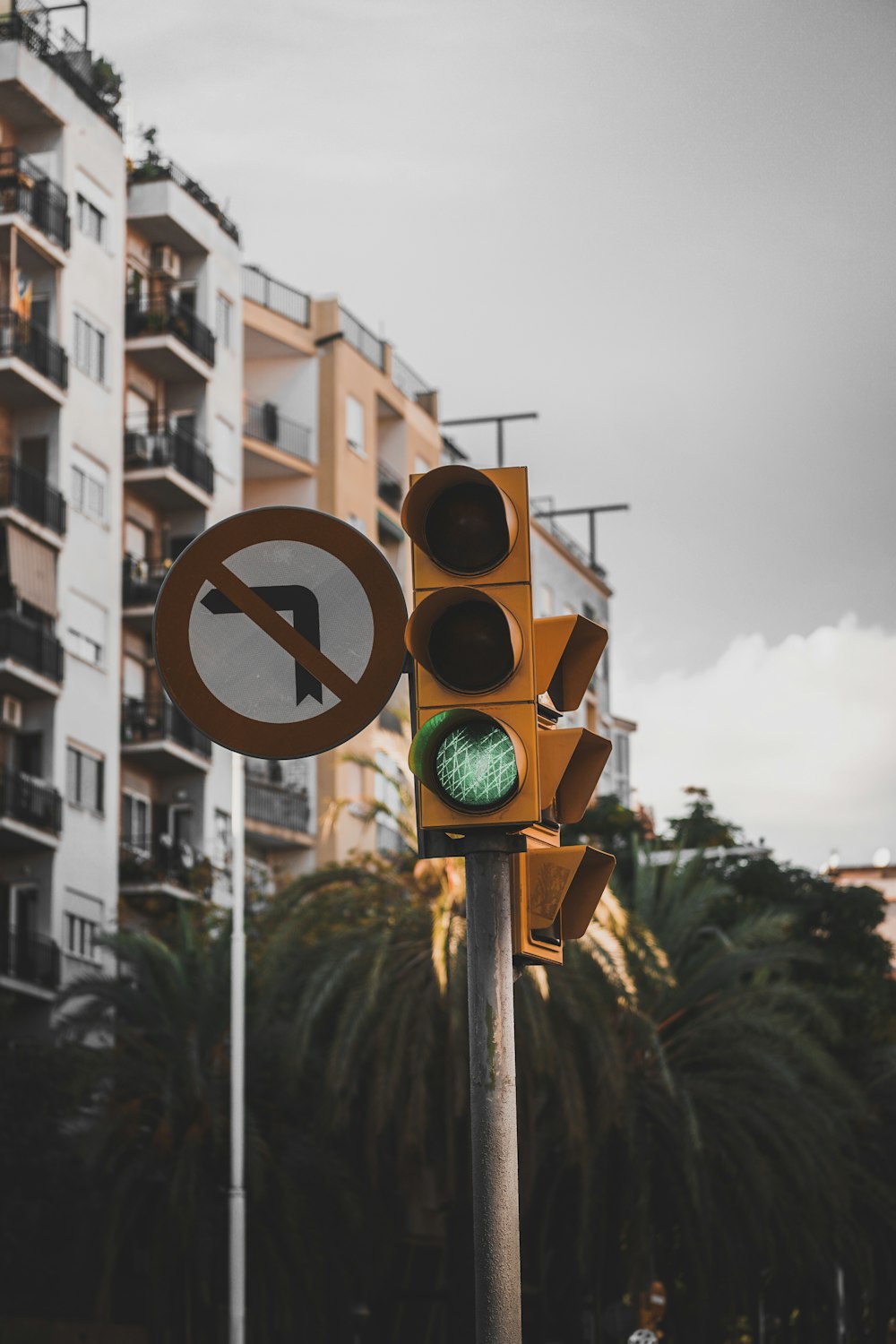 traffic lights in green sign in the middle of the street